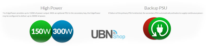 High Power - The EdgePower provides up to 150W of power output. With an optional PSU in the secondary bay, the EdgePower may be configured to deliver up to 300W of power. | Backup PSU - If failure of the primary PSU is detected, the secondary PSU automatically activates to supply continuous power.