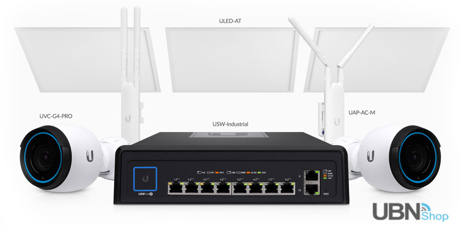 Compatible Products USW-Industrial PoE Switch - The USW-Industrial powers a variety of products, including the UniFi AC Mesh AP, UniFi Video Camera G4 Pro, and multiple UniFi LED Panels, which use 802.3at PoE+.