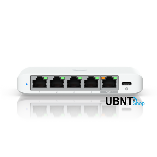 Ubiquiti Switch Flex Mini 2.5G, (4) 2.5 GbE Ports, (1) 2.5 GbE PoE Input Port for Power